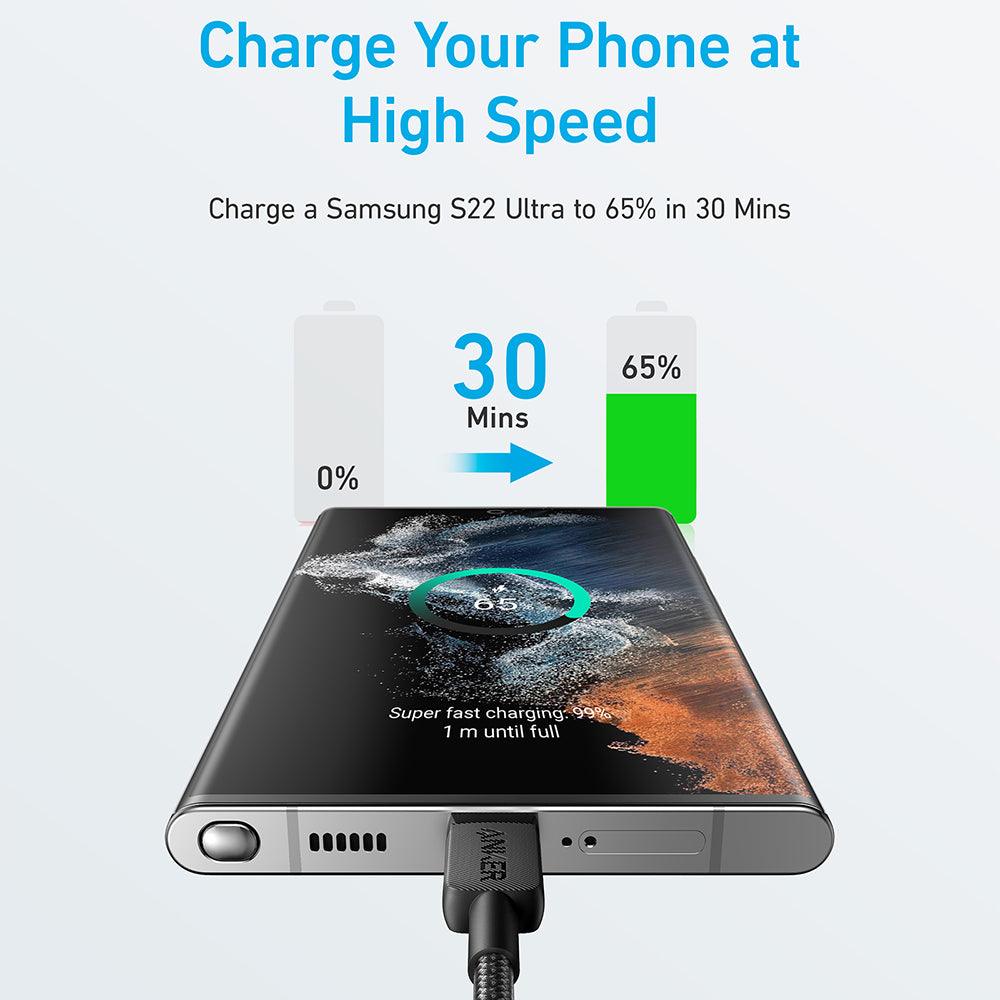 كابل أنكر USB-C الى USB-C بطول 1.8 متر شحن سريع 60 وات 322 A81F6H11 - اسود