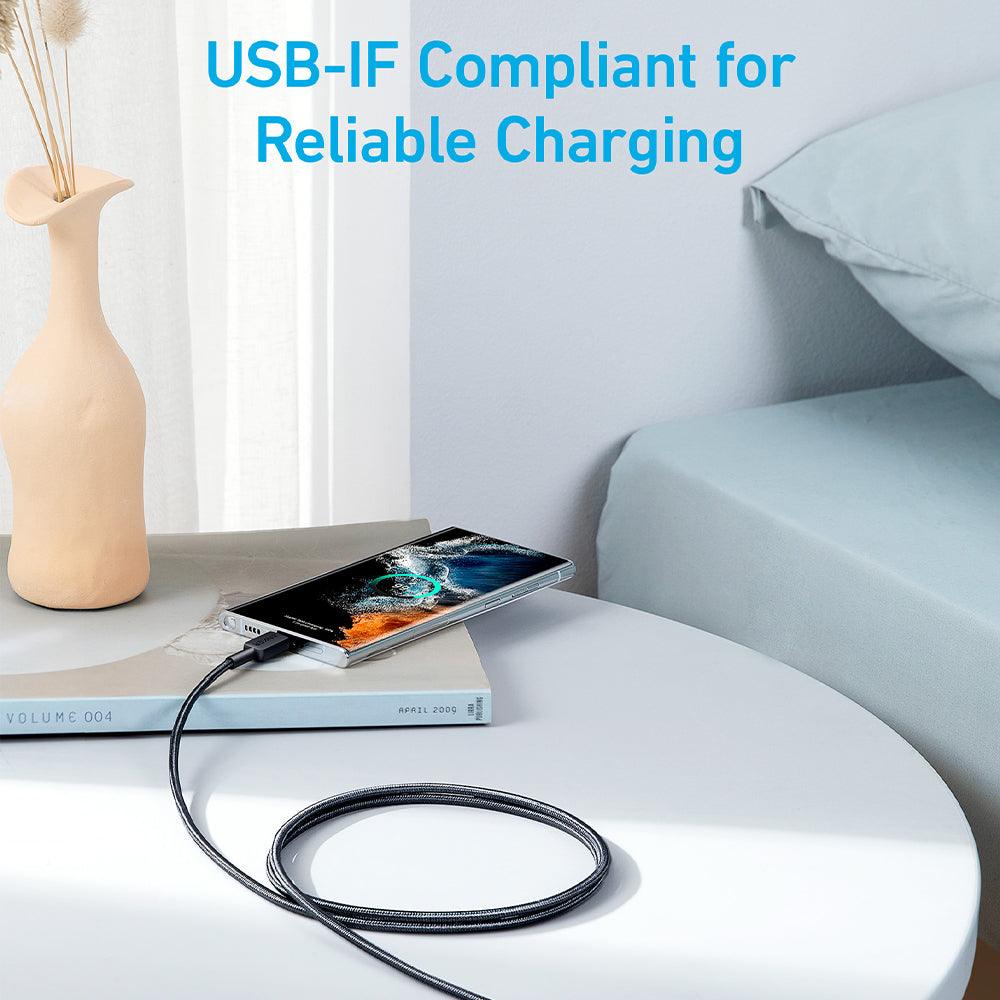 كابل أنكر USB-C الى USB-C بطول 1.8 متر شحن سريع 60 وات 322 A81F6H11 - اسود