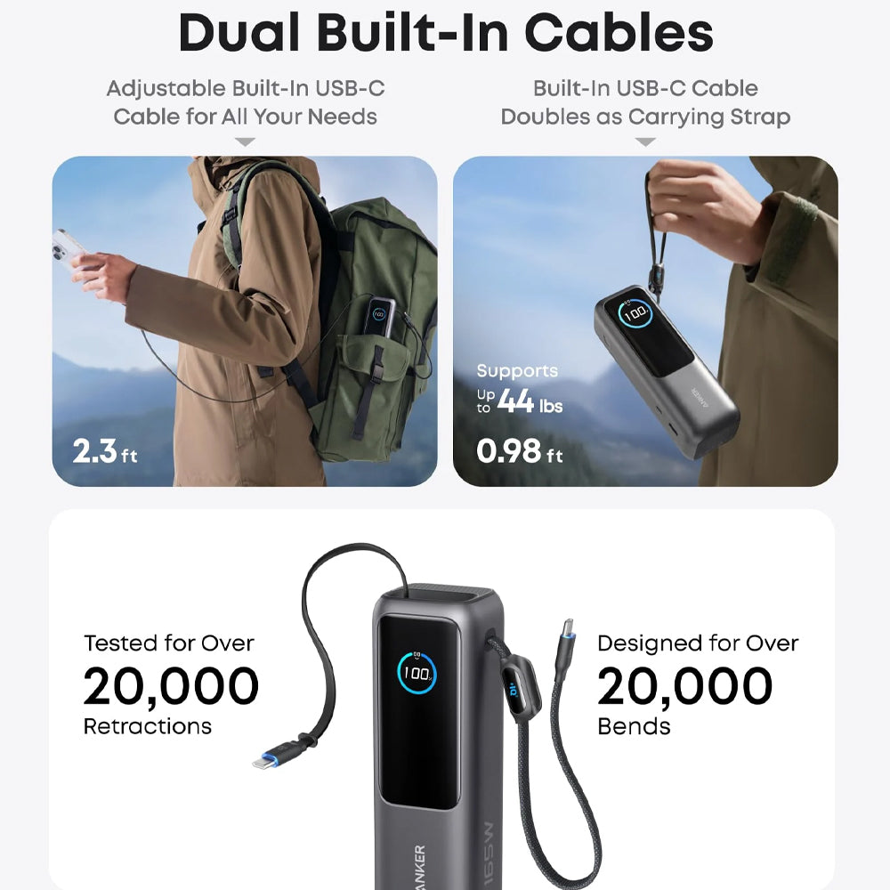 Anker Zolo A1695H11 Power Bank Fast Charging 165W 25000mAh With Dual USB-C Cable - Black