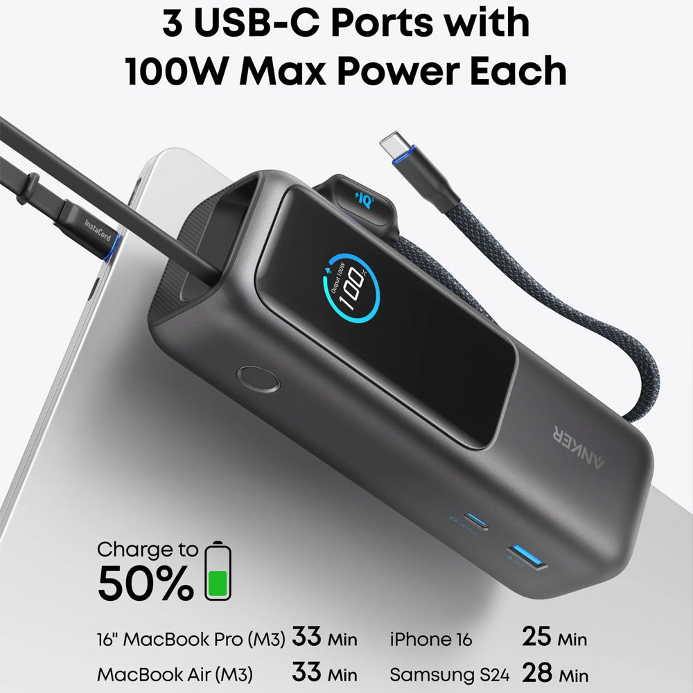 Anker Zolo A1695H11 Power Bank Fast Charging 165W 25000mAh With Dual USB-C Cable - Black