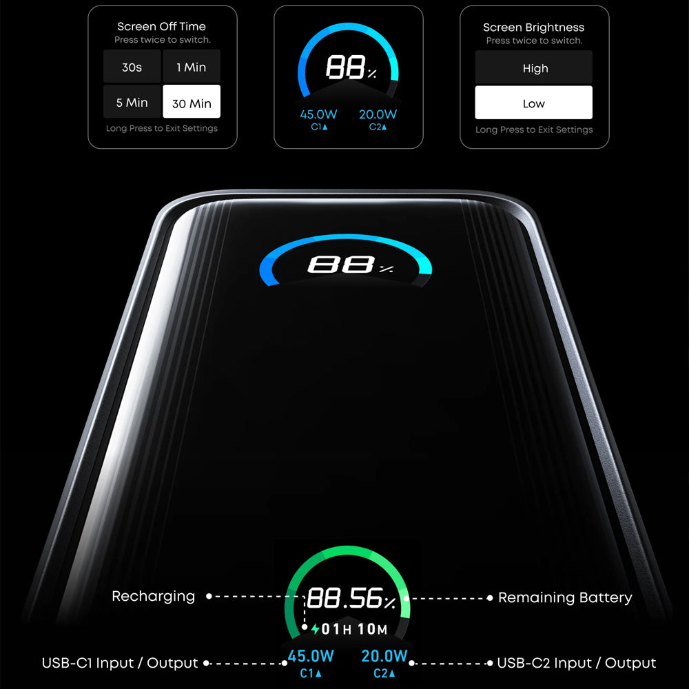 Anker Prime Power Bank Fast Charging 65W 9600mAh With Foldable Plug - Black
