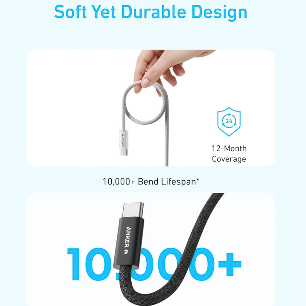 كابل أنكر USB-C الى USB-C بطول 1.8 متر شحن سريع 240 وات Zolo A8060H22 - ابيض