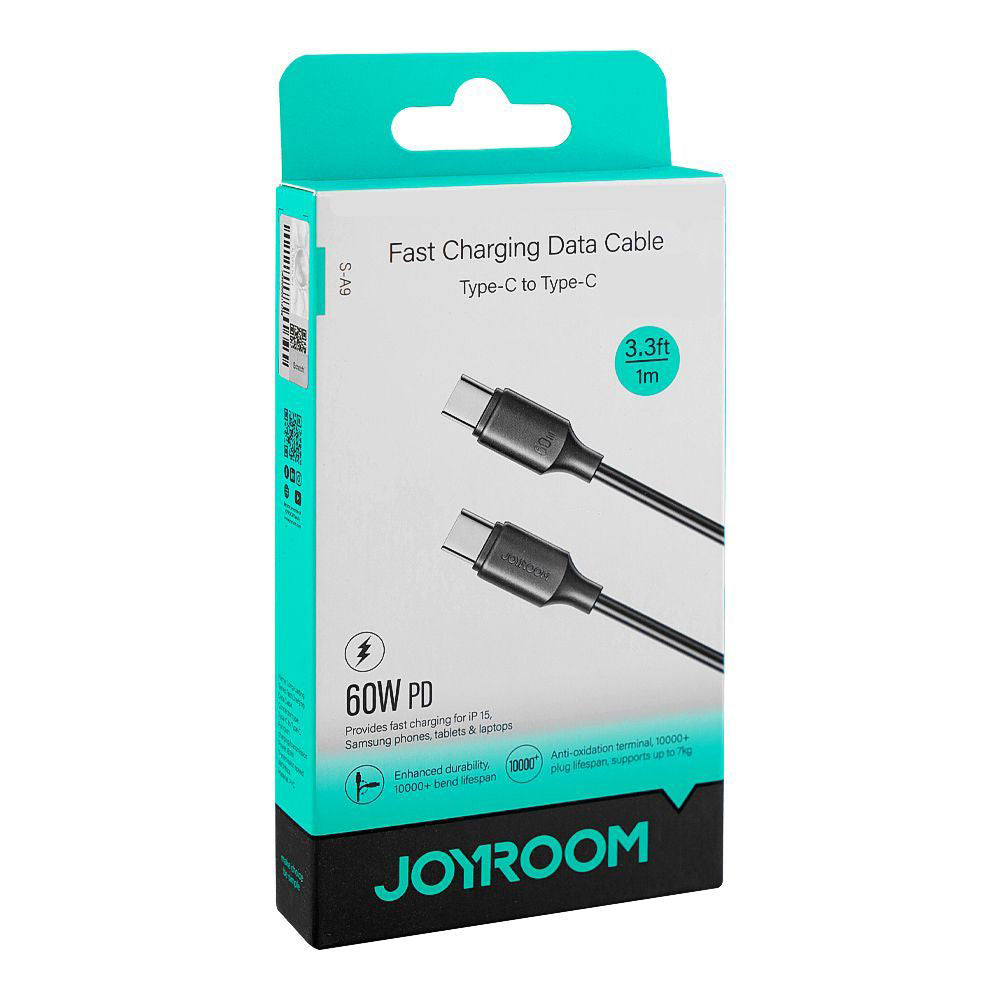 كابل جوي روم USB-C الى USB-C طول 1 متر 60 وات شحن سريع S-A9 - اسود