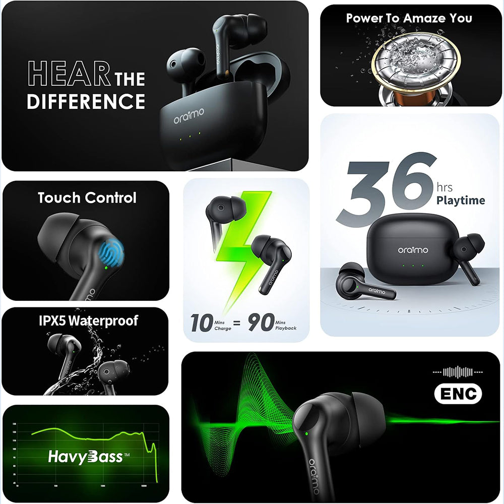 Oraimo FreePods 3C OEB-E104DC True-Wireless Earbuds With Warranty - Black