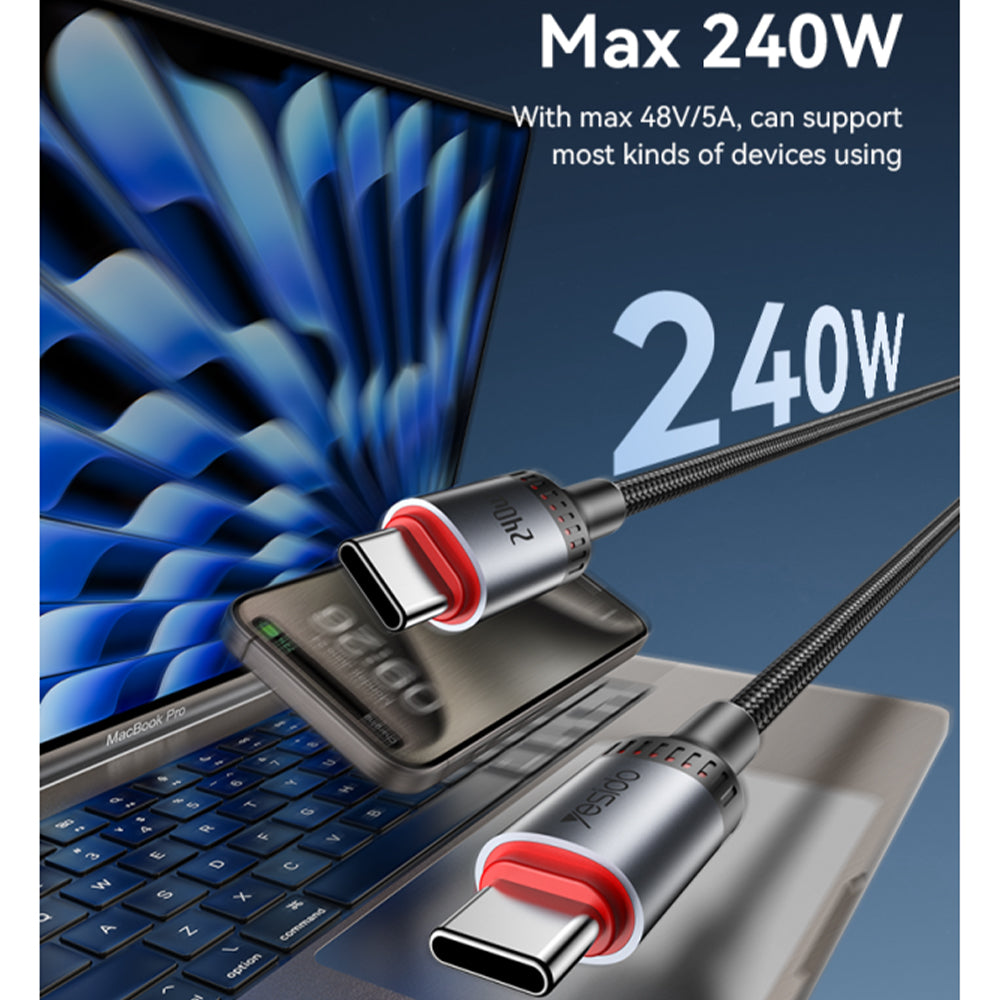 كابل يسيدو USB-C إلى USB-C شحن سريع 240 واط 2 متر CA186 - أسود