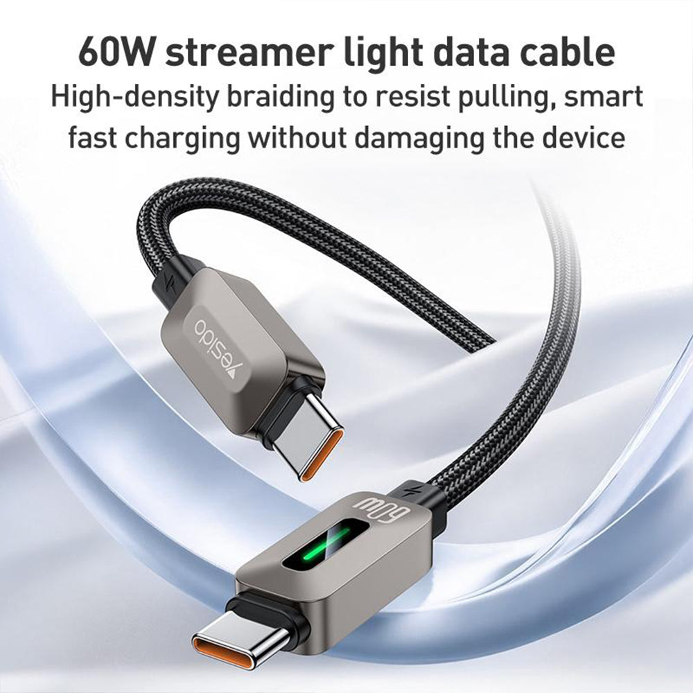 كابل يسيدو USB-C إلى USB-C شحن سريع 60 واط 1.2 متر CA198 - أسود
