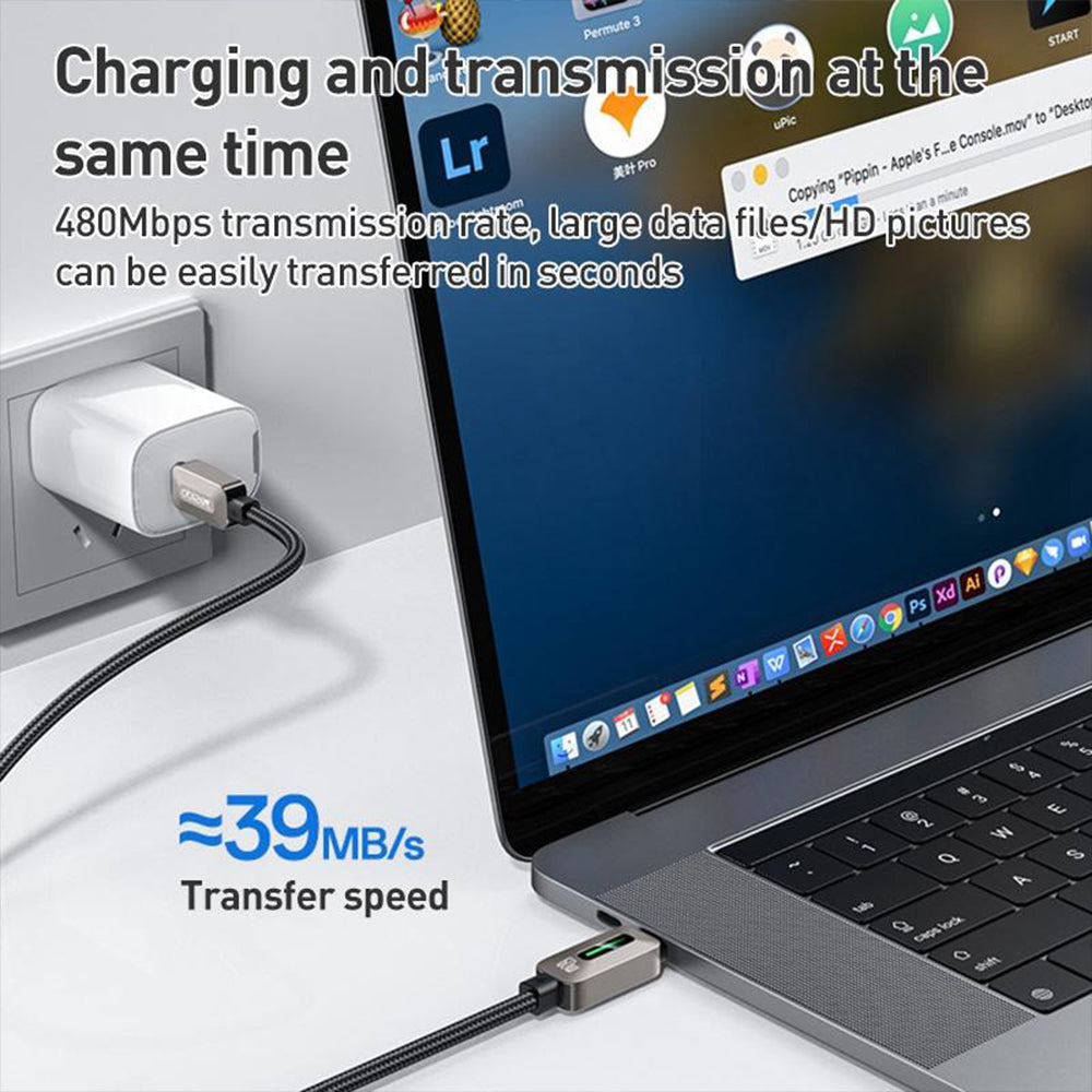 كابل يسيدو USB-C إلى USB-C شحن سريع 60 واط 1.2 متر CA198 - أسود