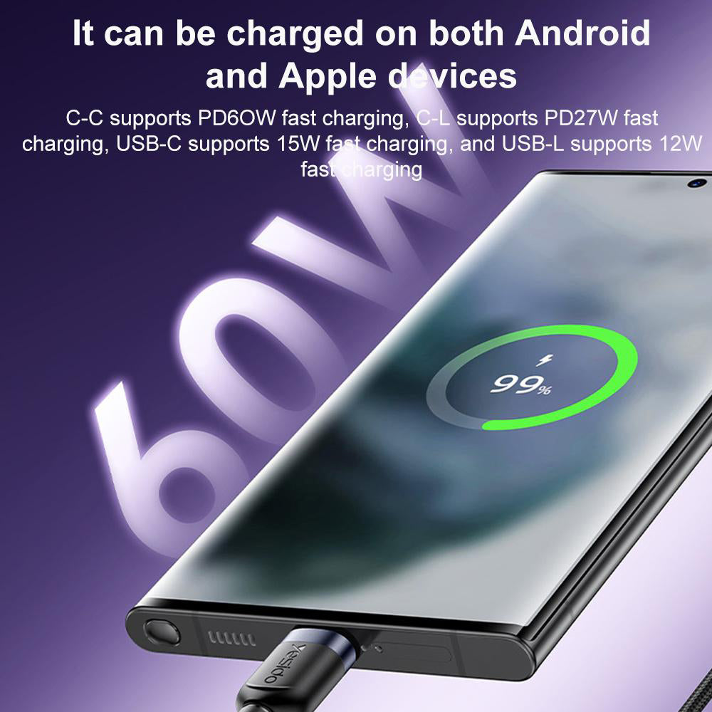 Yesido CA200 4-in-1 Cable 60W Fast Charging 1.2m - Black