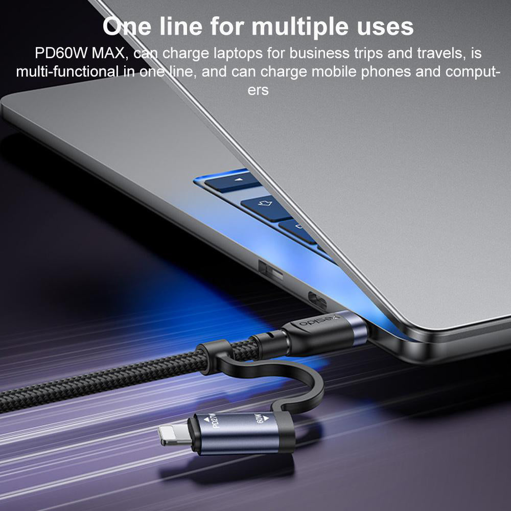 Yesido CA200 4-in-1 Cable 60W Fast Charging 1.2m - Black