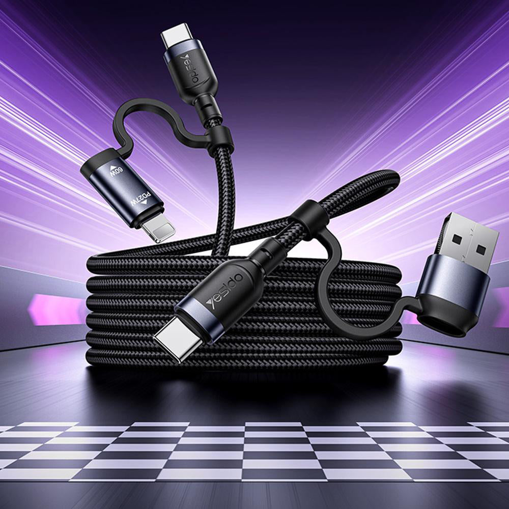 Yesido CA200 4-in-1 Cable 60W Fast Charging 1.2m - Black