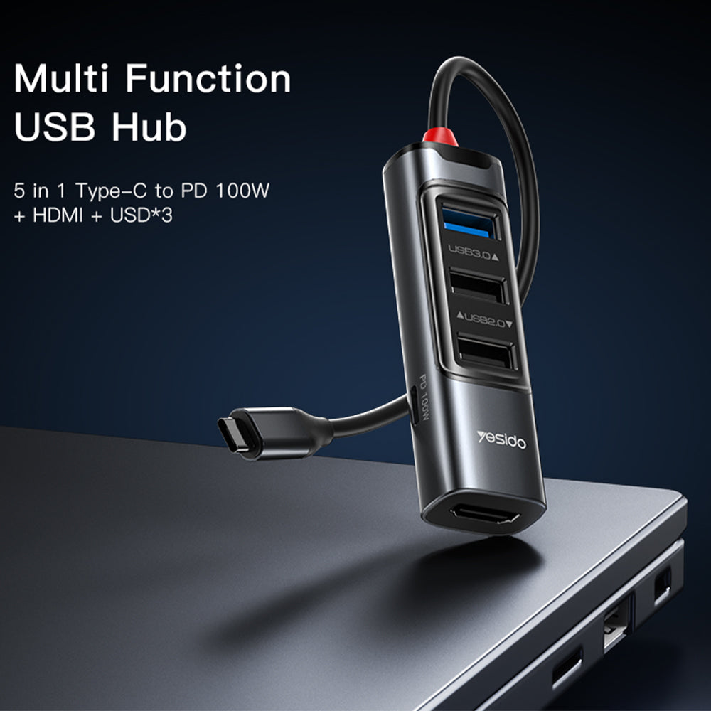 Yesido HB22 5-in-1 USB-C PD Hub - Black