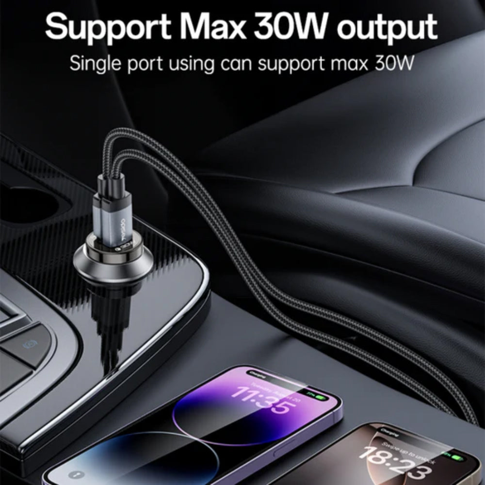 Yesido Y72 Car Charger USB-C, USB-A, USB-C To USB-C Cable Fast Charging 30W - Black