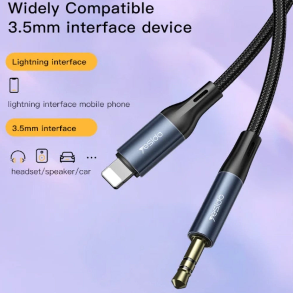 Yesido YAU35 Lightning To 3.5mm AUX Audio Cable 1m - Black