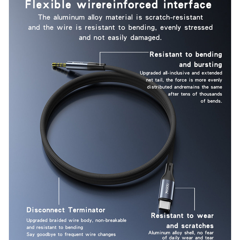 Yesido YAU42 USB-C To 3.5mm AUX Audio Cable 1m - Black