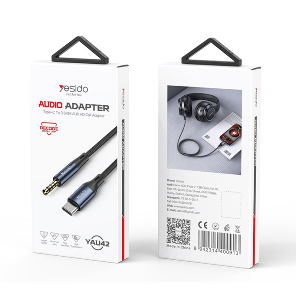 Yesido YAU42 USB-C To 3.5mm AUX Audio Cable 1m - Black