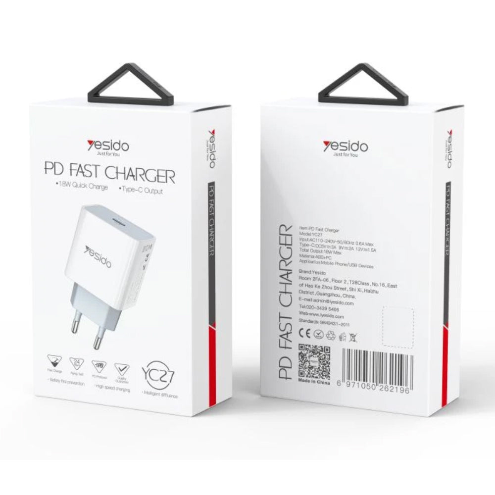 Yesido YC27EU Wall Charger USB-C Fast Charging 18W - White