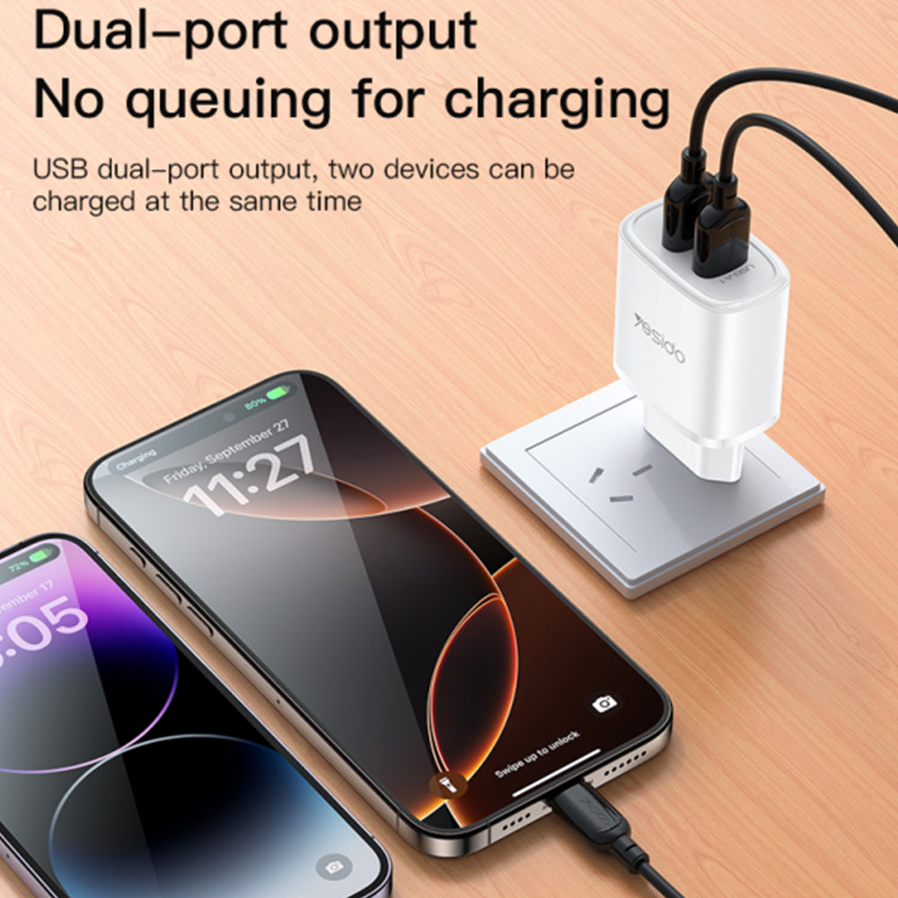 شاحن حائط يسيدو منفذين USB-A بقوة 12 واط YC72 - أبيض