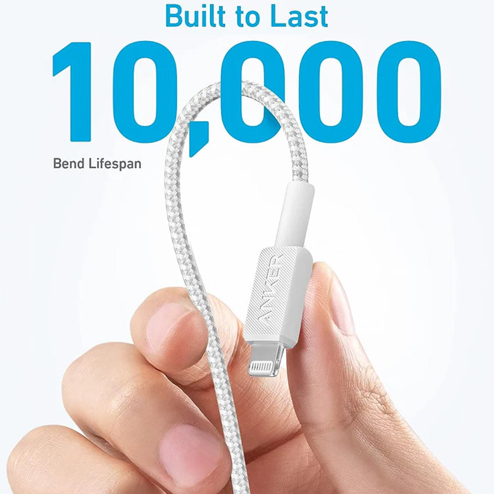 كابل أنكر USB-C الى Lightning بطول 0.9 متر شحن سريع 60 وات 322 A81B5H21 - ابيض