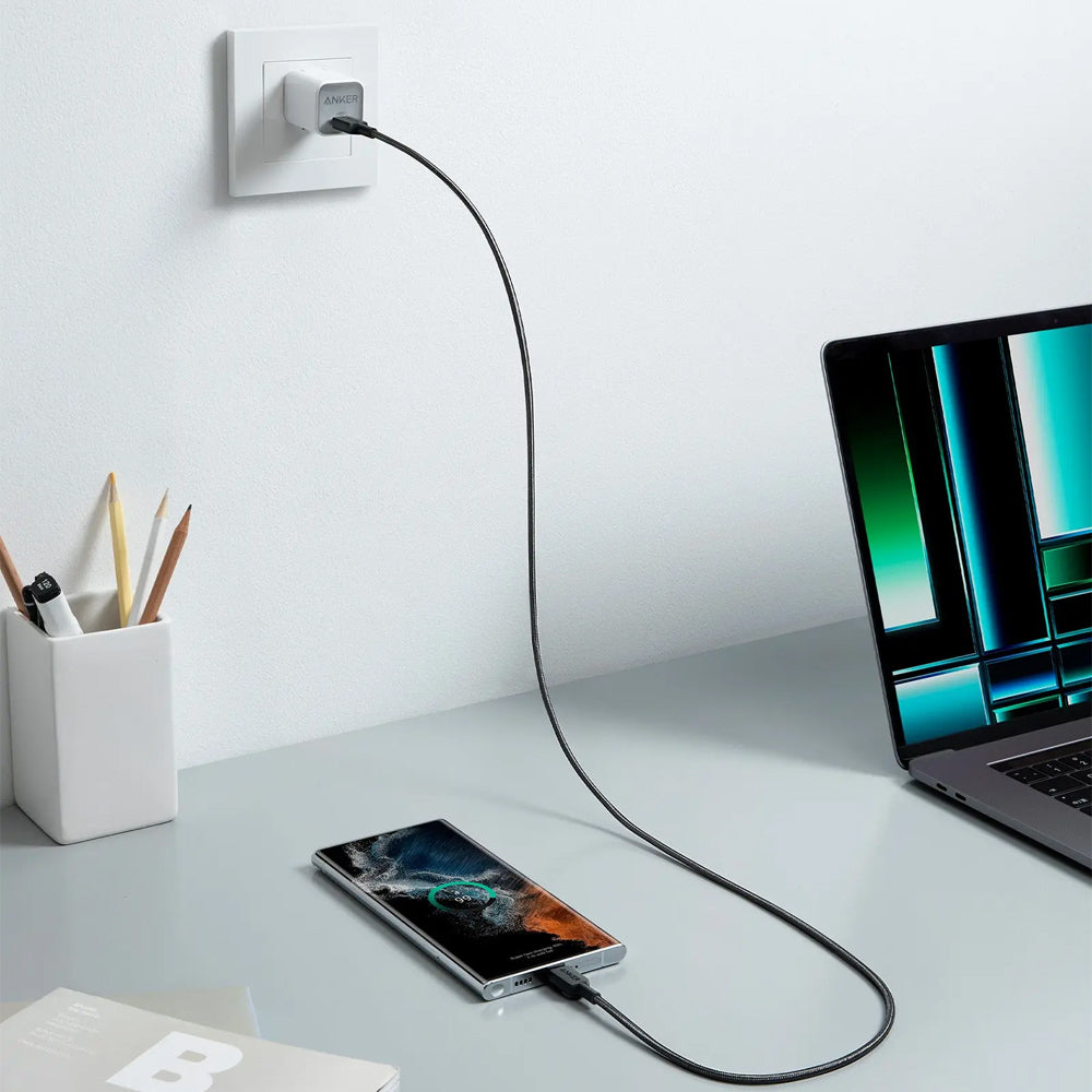 كابل أنكر USB-C الى USB-C بطول 1.8 متر شحن سريع 60 وات 322 A81F6H11 - اسود