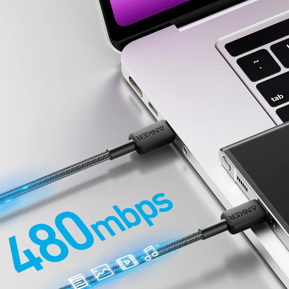 كابل أنكر USB-C الى USB-C بطول 1.8 متر شحن سريع 60 وات 322 A81F6H11 - اسود