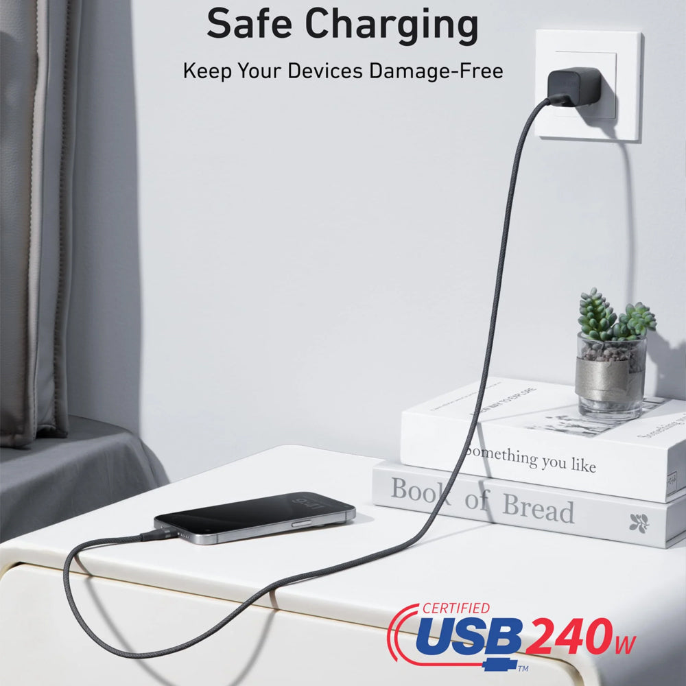كابل أنكر USB-C الى USB-C بطول 1.8 متر شحن سريع 240 وات A82E2H12 - اسود