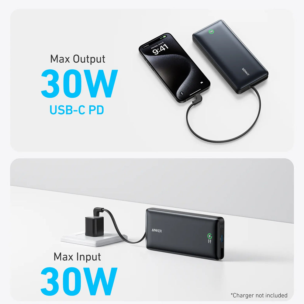 Anker Nano A1387H11 Power Bank Fast Charging 30W 20000mAh With USB-C Cable - Black