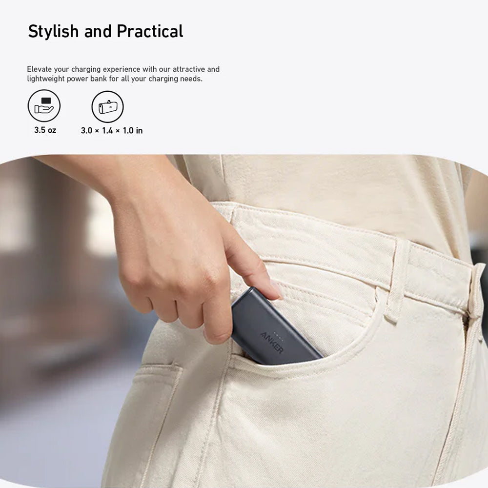 Anker Nano A1653H11 Power Bank Fast Charging 22.5W 5000mAh Built-In USB-C Connector - Black