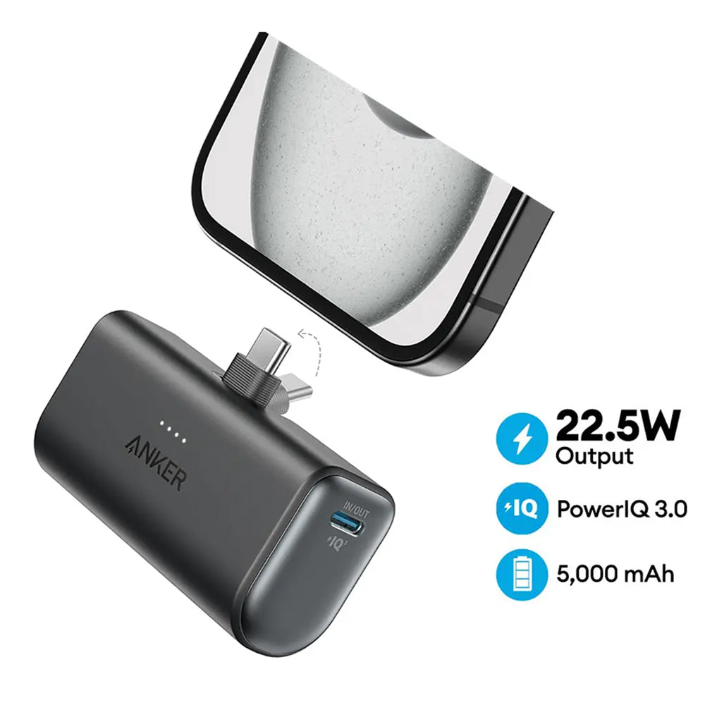 Anker Nano A1653H11 Power Bank Fast Charging 22.5W 5000mAh Built-In USB-C Connector - Black