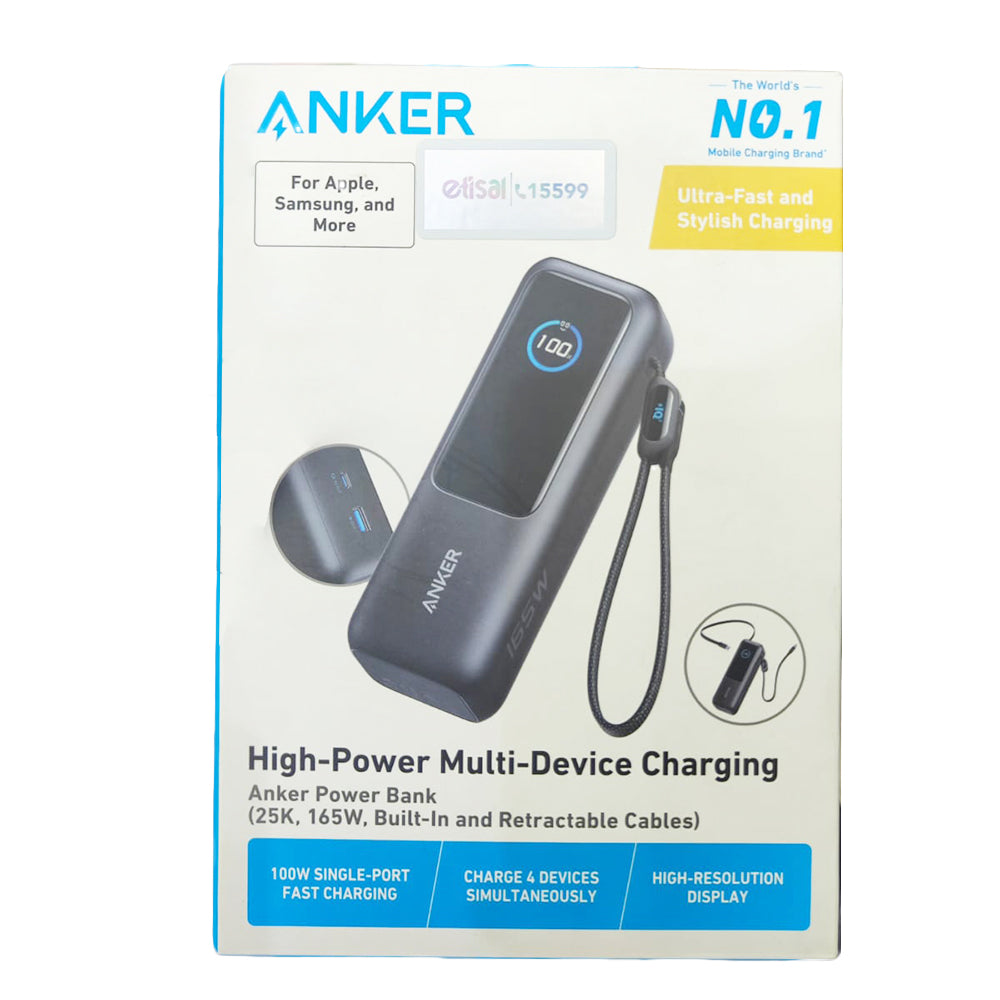 Anker Power Bank Fast Charging 165W 25000mAh With Dual Type-C Cable - Black