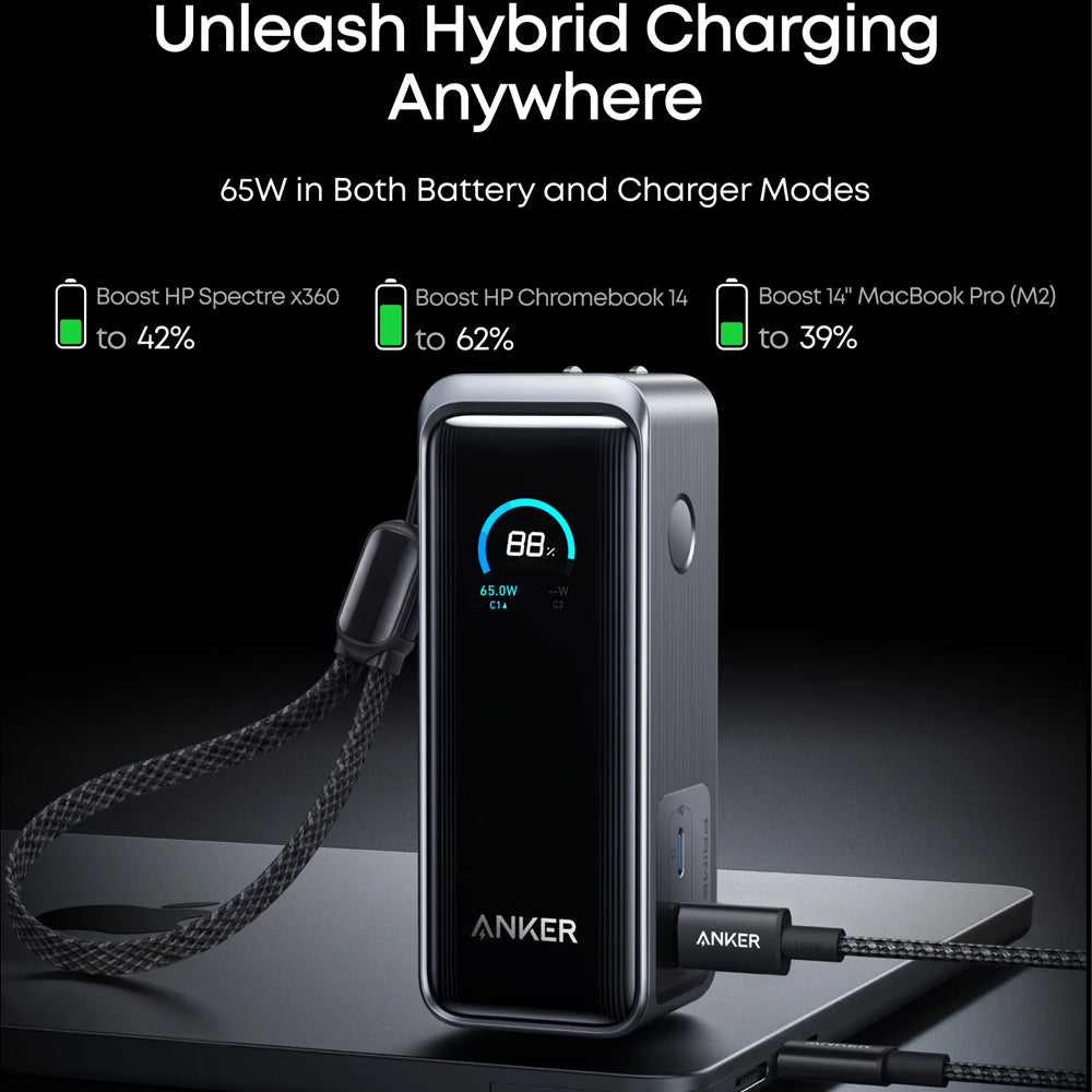 Anker Prime Power Bank Fast Charging 65W 9600mAh With Foldable Plug - Black