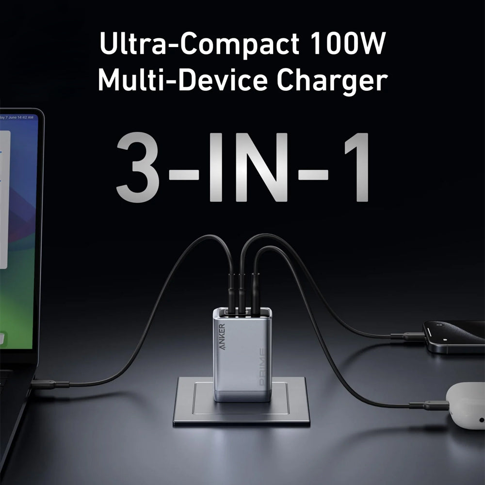Anker Prime Wall Charger 3 Ports GaN Fast Charging 100W
