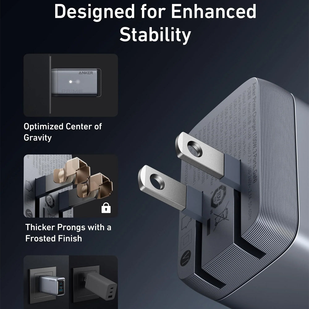 Anker Prime Wall Charger 3 Ports GaN Fast Charging 100W