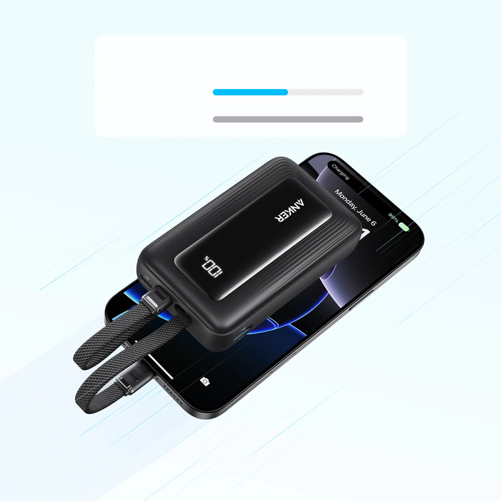 Anker Zolo A1680H12 Power Bank Fast Charging 35W 10000mAh With Dual USB-C Cable - Black