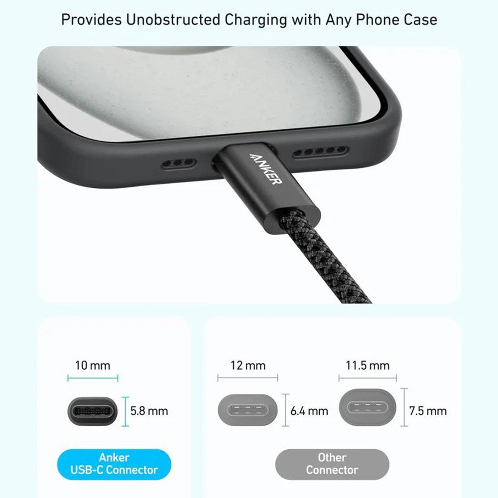 كابل أنكر USB-C الى USB-C بطول 1.8 متر شحن سريع 240 وات Zolo A8060H22 - ابيض