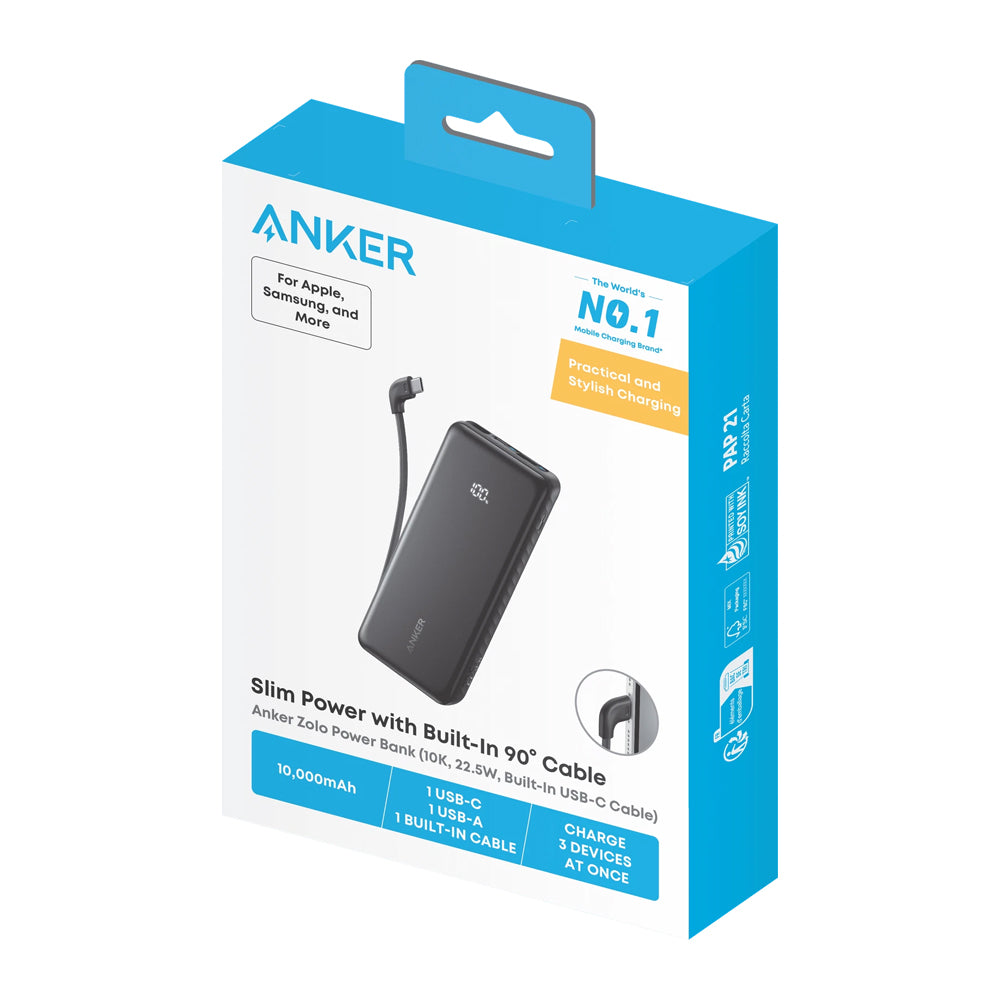 Anker Zolo Power Bank Fast Charging 22.5W 10000mAh With Type-C Cable - Black