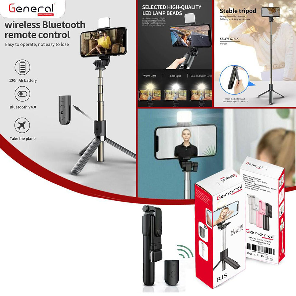 General R1S Selfie Stick Tripod with LED Light