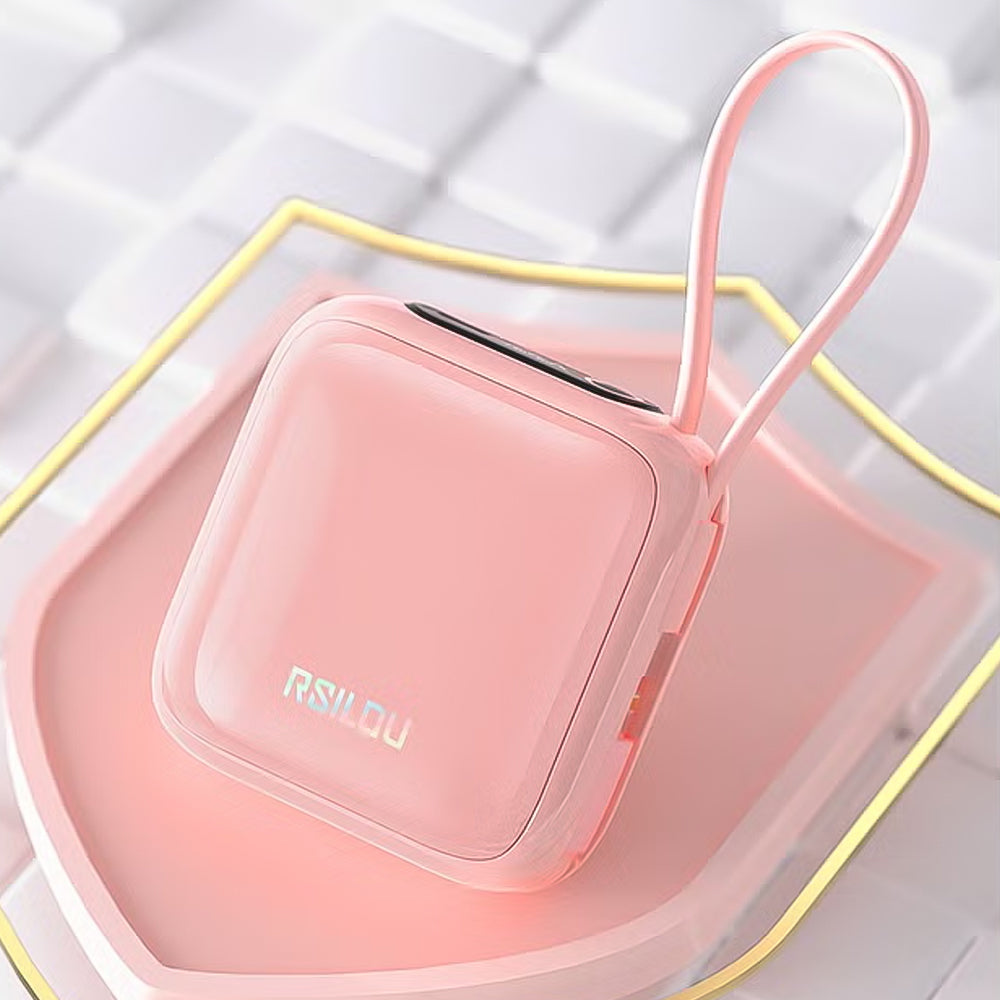 باور بانك رسيلو USB-C شحن سريع 22.5 وات 3 امبير 10000 مللي أمبير مع كابل مزدوج R1021-002 - بينك