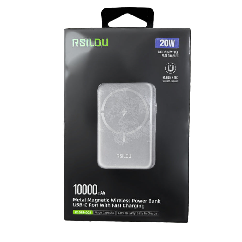 باور بانك مغناطيسي رسيلو 20 وات 10000 مللي أمبير R1024-002 USB-C - فضي