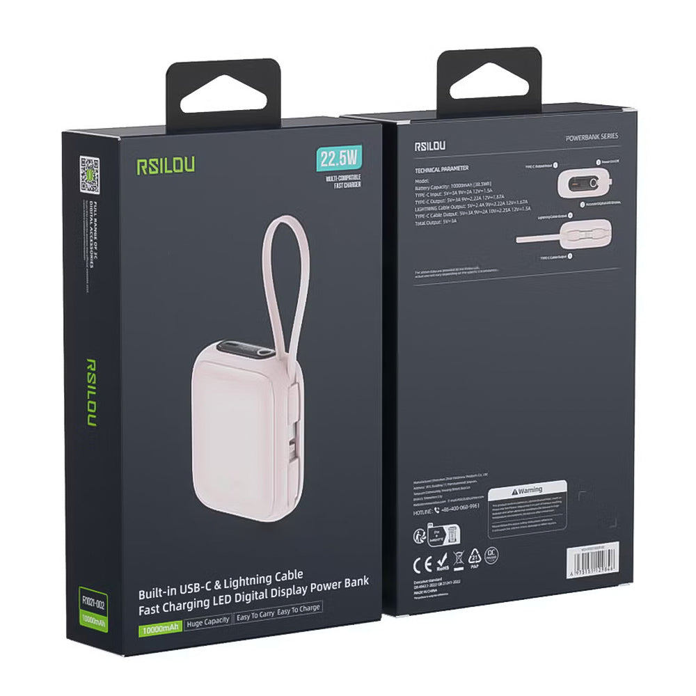 باور بانك رسيلو USB-C شحن سريع 22.5 وات 3 امبير 20000 مللي أمبير مع كابل مزدوج R1029-003 - بينك