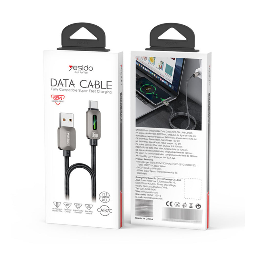 Yesido CA137C USB-A To USB-C Cable Fast Charging 66W 1.2m - Black