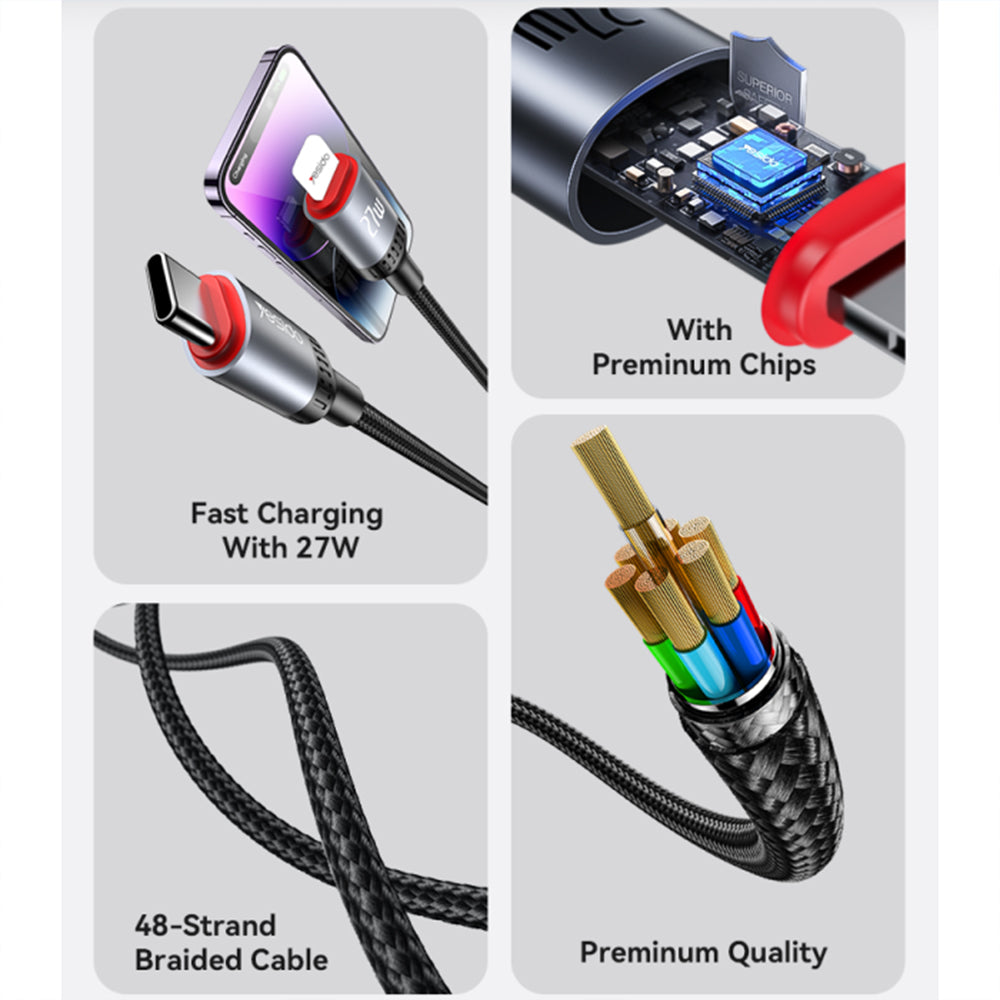 Yesido CA184 USB-C To Lightning Cable Fast Charging 27W 2m - Black