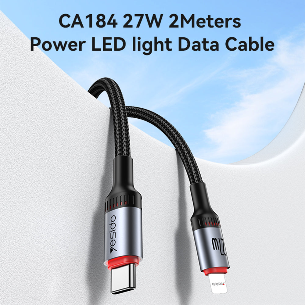 Yesido CA184 USB-C To Lightning Cable Fast Charging 27W 2m - Black