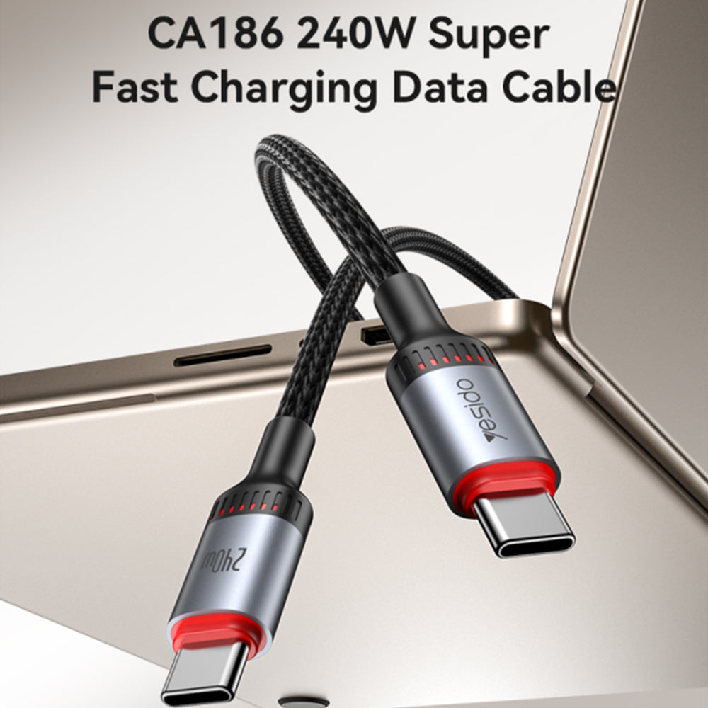 كابل يسيدو USB-C إلى USB-C شحن سريع 240 واط 2 متر CA186 - أسود