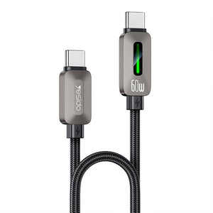 كابل يسيدو USB-C إلى USB-C شحن سريع 60 واط 1.2 متر CA198 - أسود