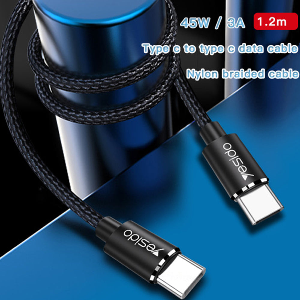 كابل يسيدو USB-C إلى USB-C شحن السريع 3 أمبير 45 واط، طول 1.2 متر CA55 - أسود