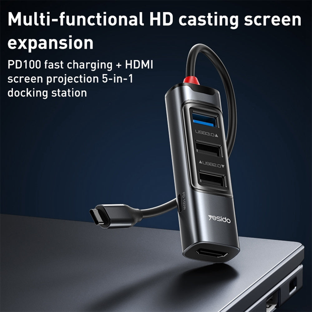 Yesido HB22 5-in-1 USB-C PD Hub - Black