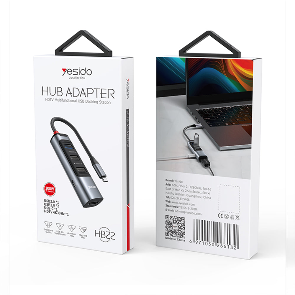 Yesido HB22 5-in-1 USB-C PD Hub - Black