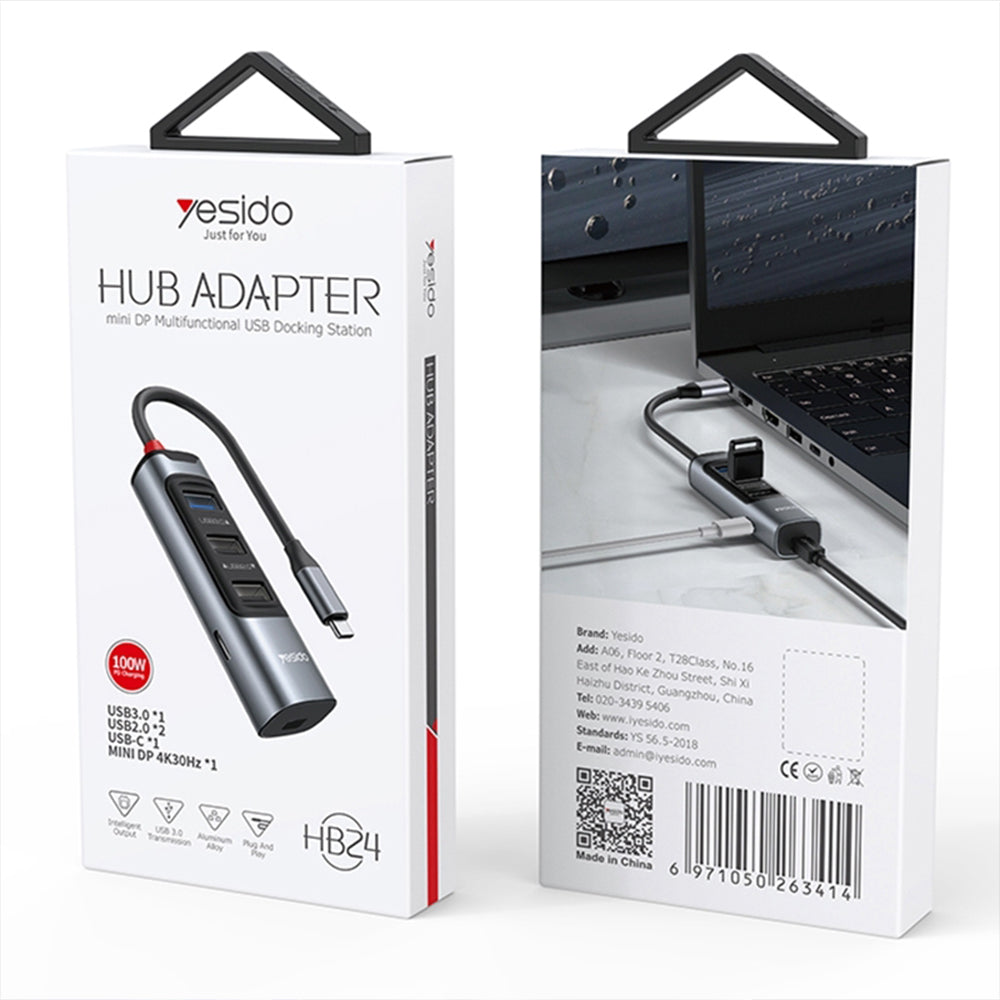 Yesido HB24 5-in-1 USB-C PD Hub - Black