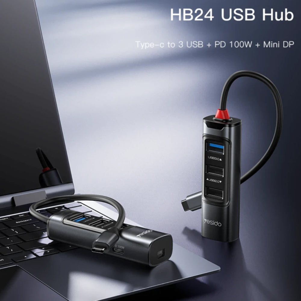 Yesido HB24 5-in-1 USB-C PD Hub - Black