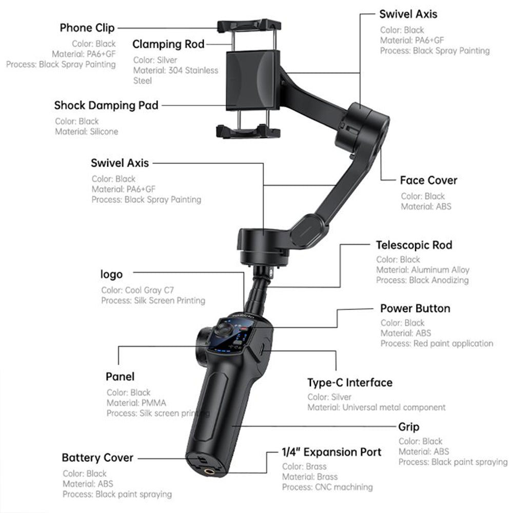 Yesido SF32 Telescopic 3-Axis Gimbal Stabilizer